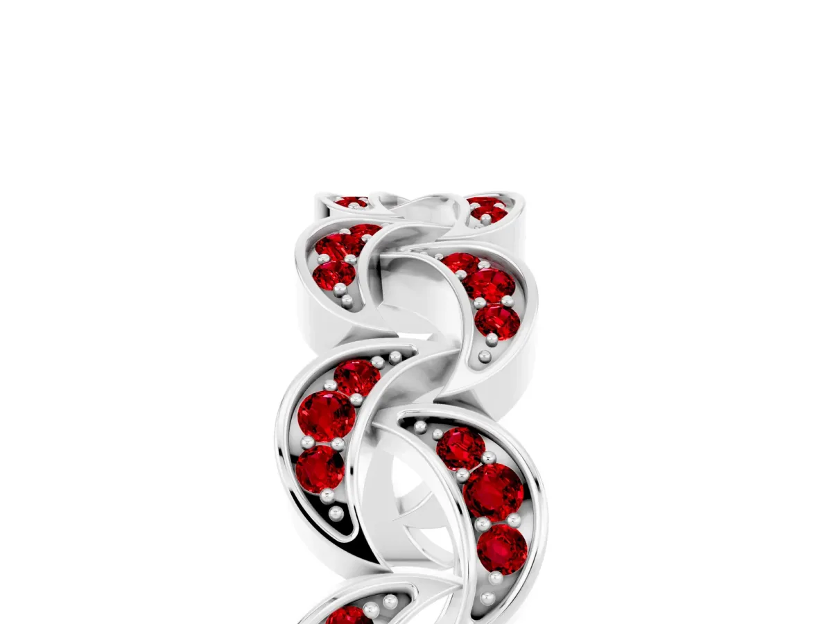 Pavé Round Ruby Interlocking Eternity Band with Bezel Prong Setting Platinum