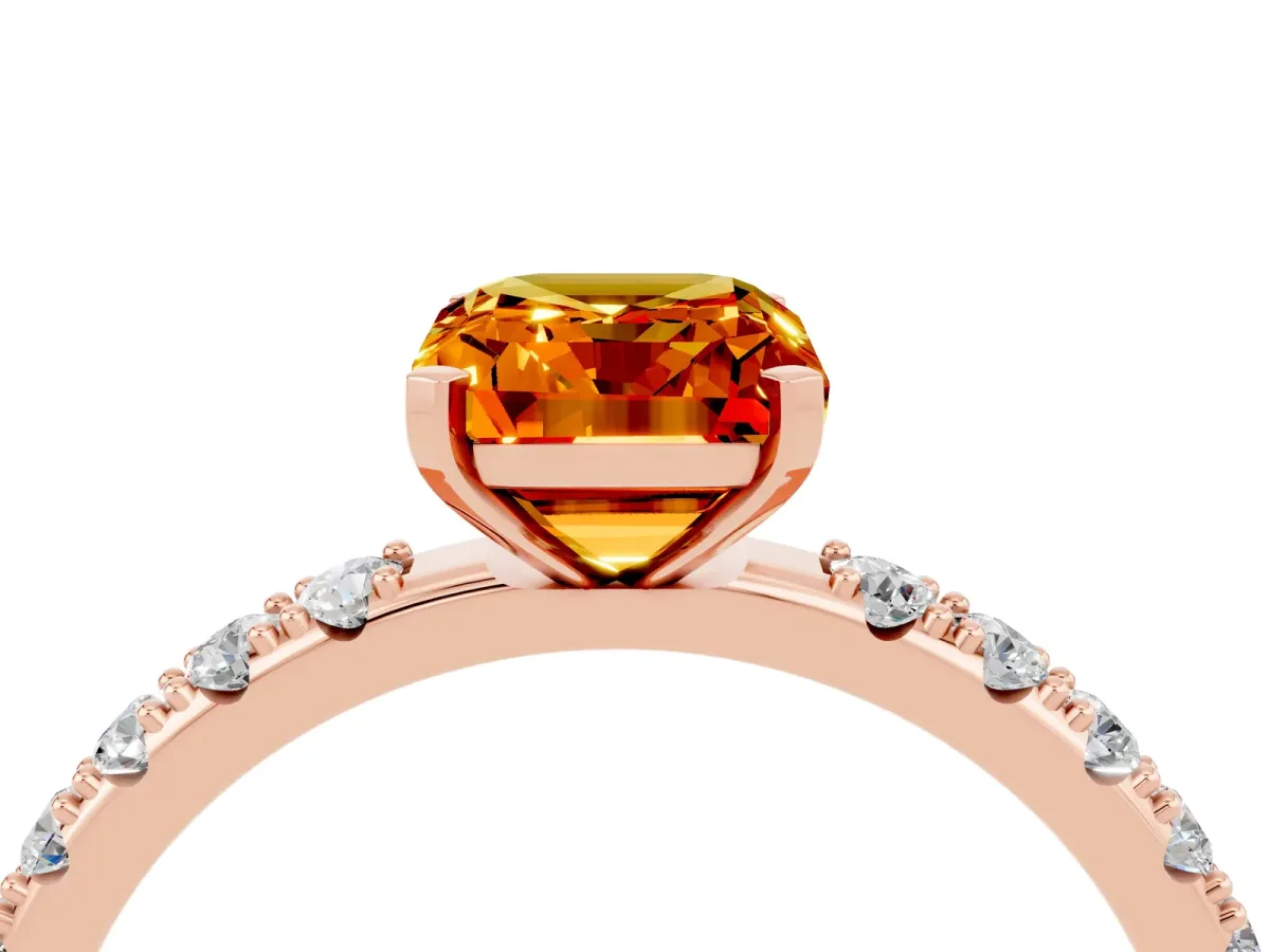 Emerald Cut Citrine Solitaire Pavé Band with Four-Prong Setting Rose gold