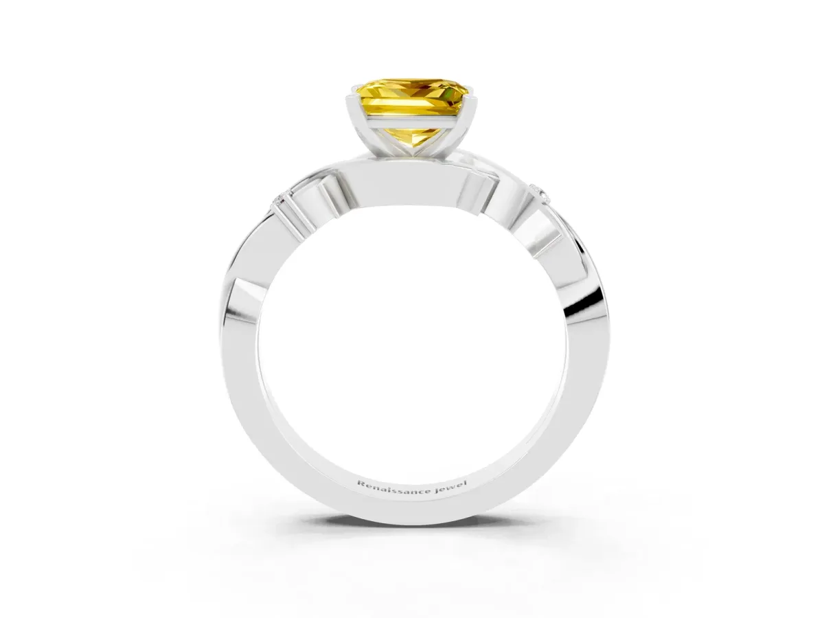 Princess Cut Yellow Sapphire Solitaire Ring with Twisted Band and Prong Setting Silver