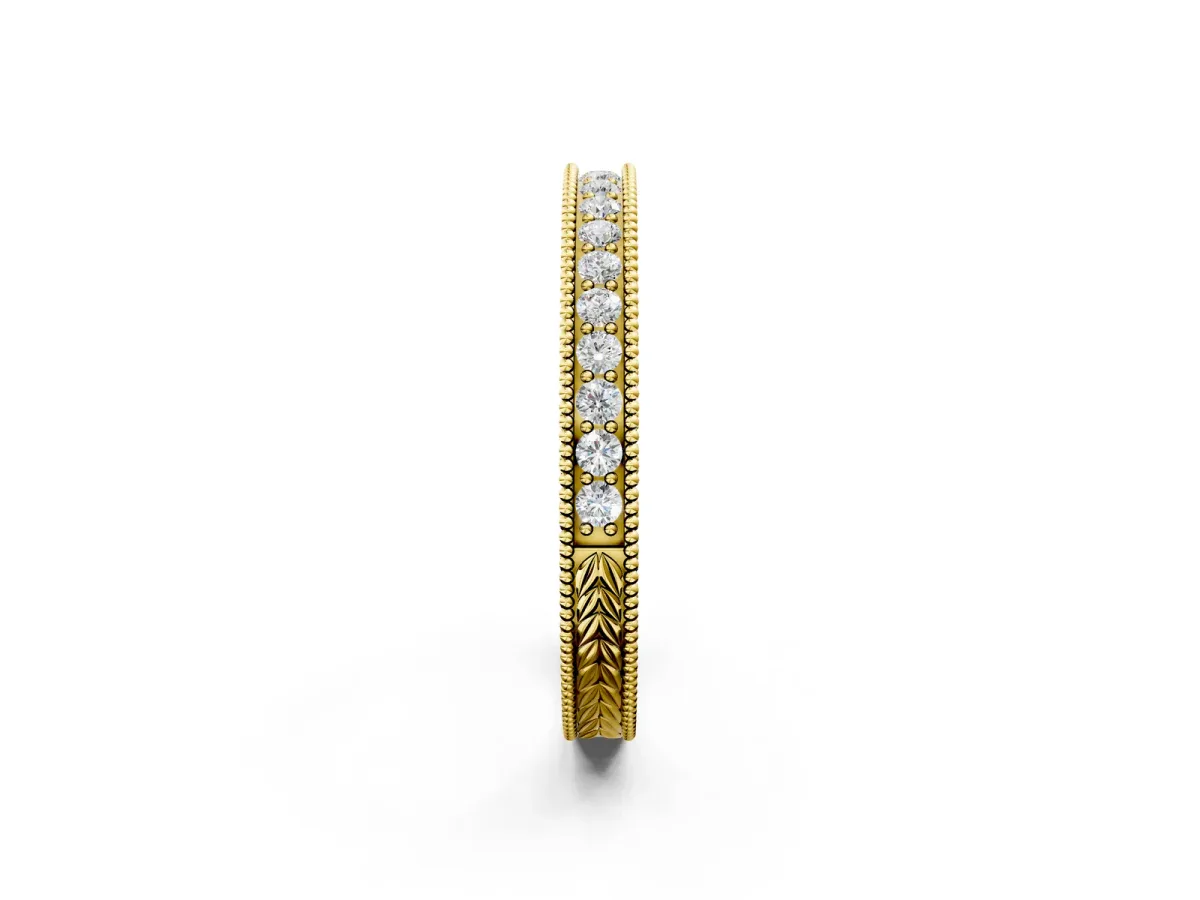 Round Cut Diamond Milgrain Eternity Band with Channel Setting Yellow gold