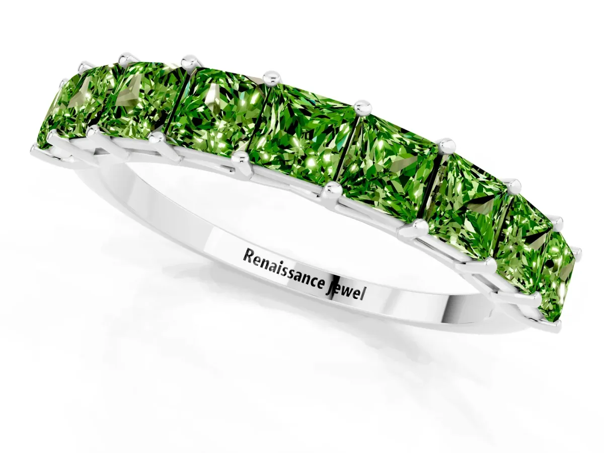 Princess Cut Peridot Channel-Set Eternity Band with Prong Setting Platinum