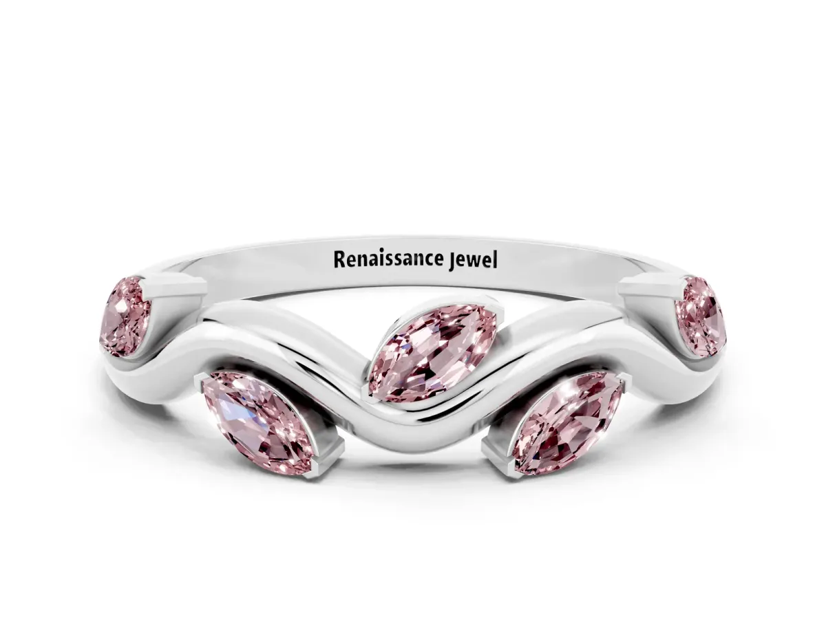 Marquise Morganite Twisted Band with Prong Setting Silver