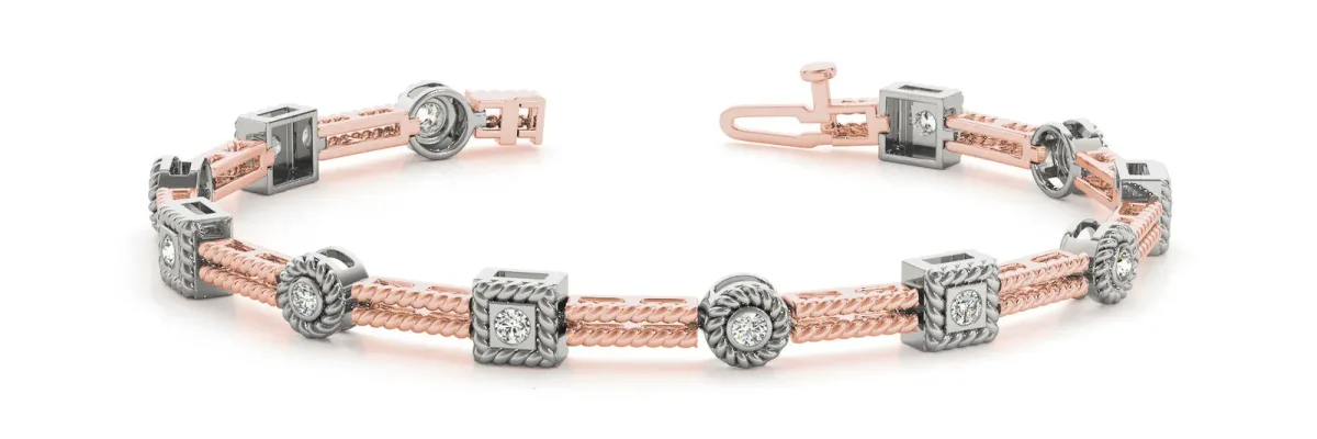 Round Bezel-Set Diamond Rope Chain Bracelet Rose gold