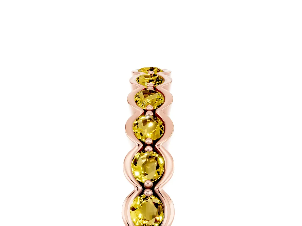 Round Yellow Sapphire Bezel Set Eternity Band Rose gold