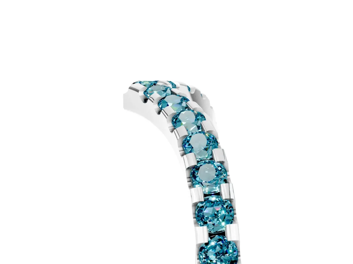 Pavé Round Blue Topaz Chevron Band with Shared Prong Setting Platinum