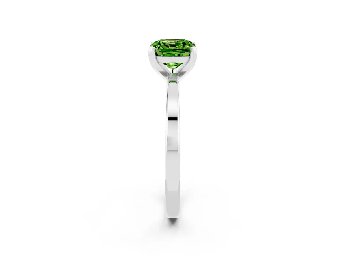 Cushion Cut Peridot Solitaire Engagement Ring with Classic Band and Four-Prong Setting Silver