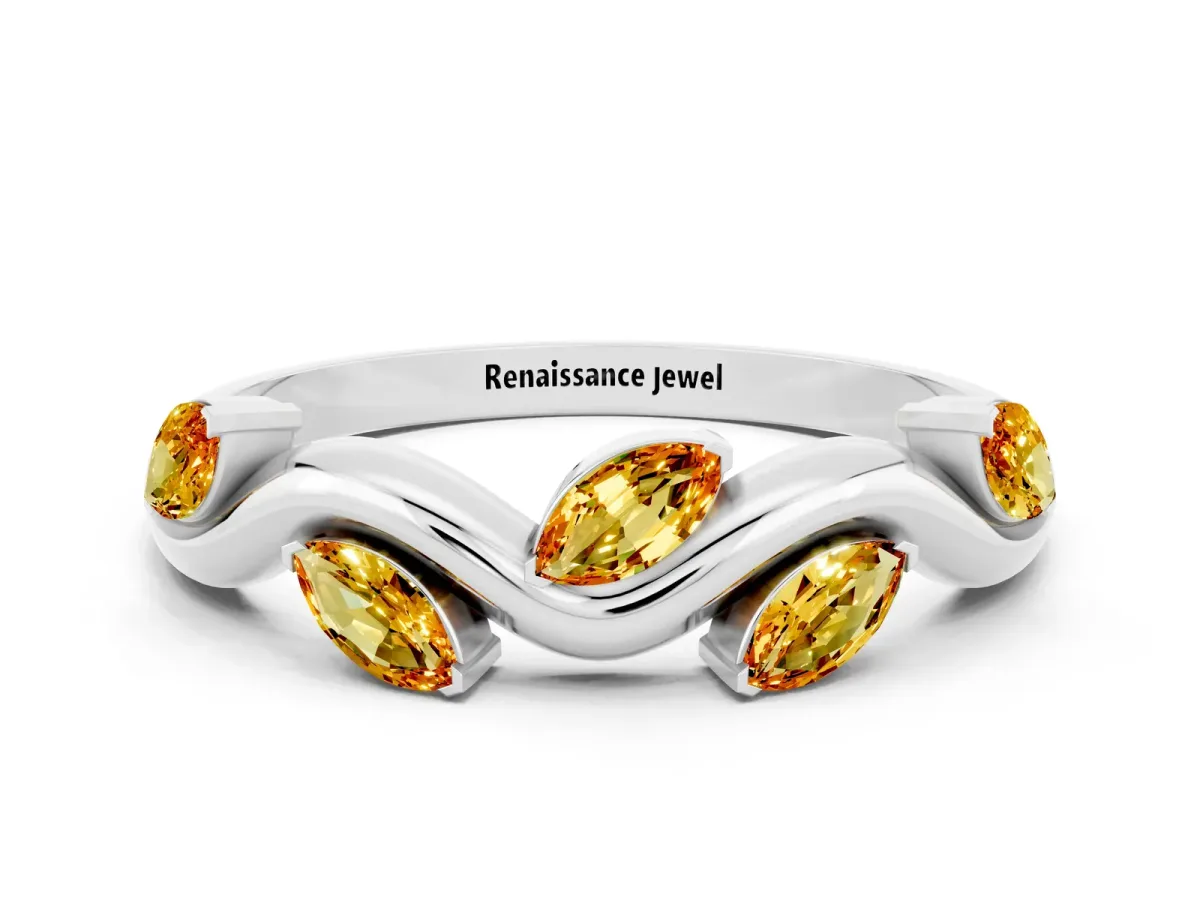 Marquise Citrine Twisted Band with Prong Setting Platinum