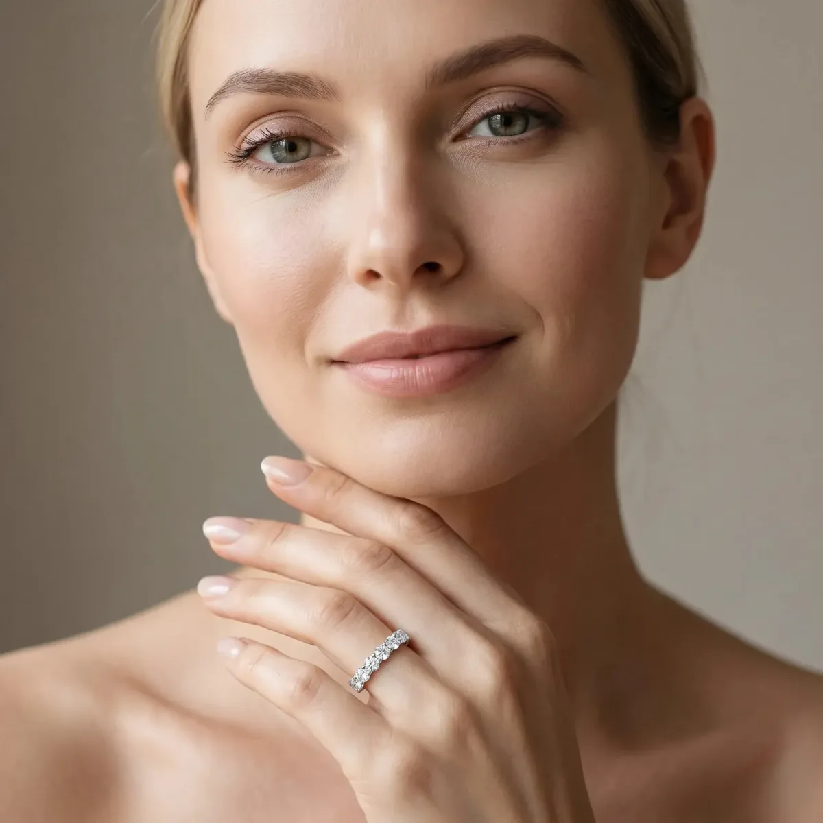 Round Diamond Half Eternity Band with Prong Setting Silver