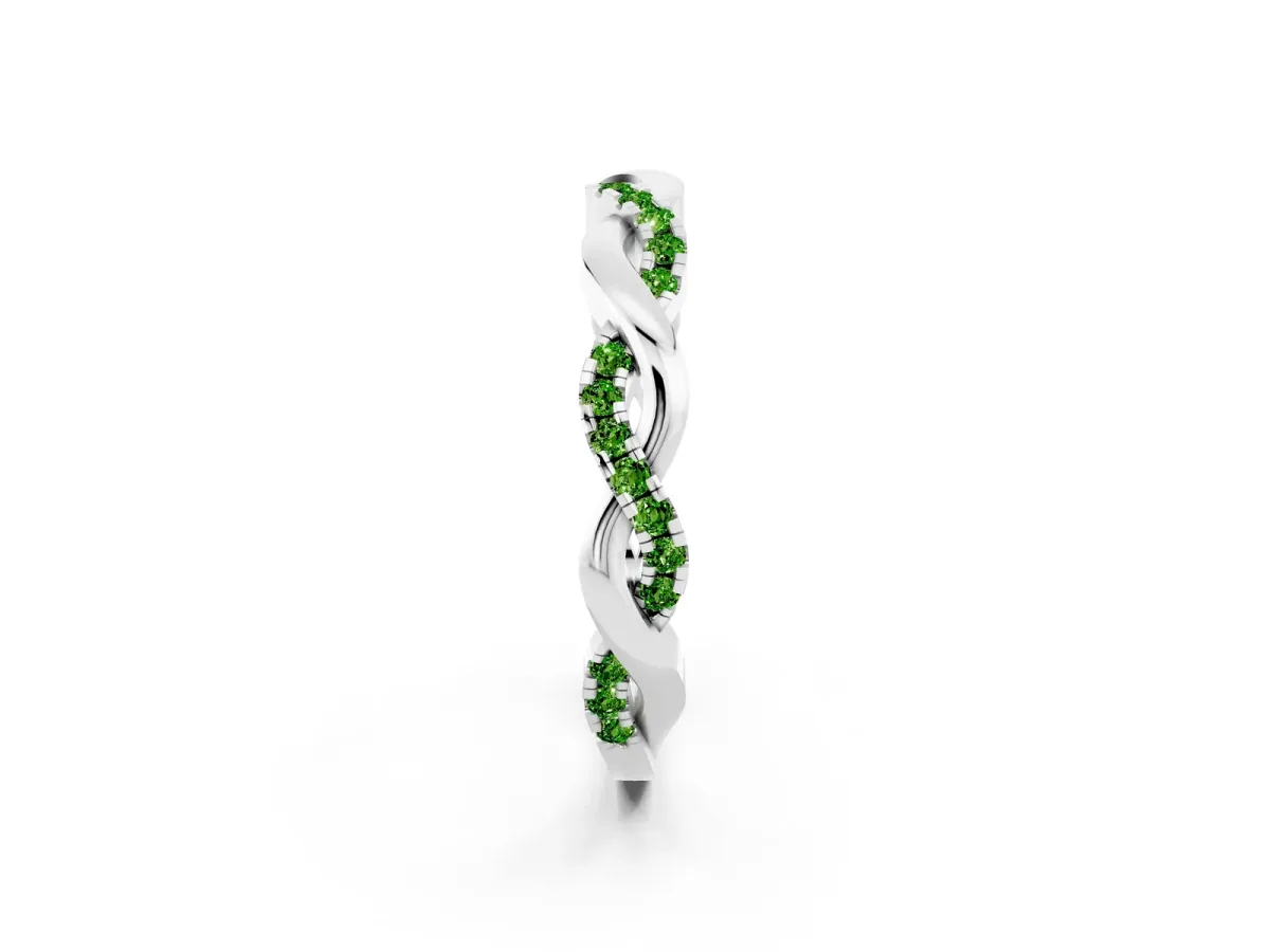 Round Peridot Twist Eternity Band with Pavé Setting Platinum