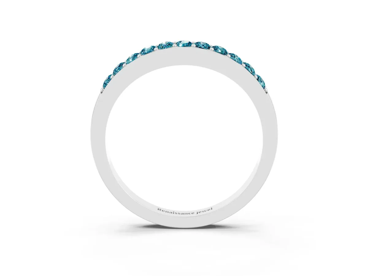 Round Blue Topaz Curved Wedding Band with Channel Setting White gold