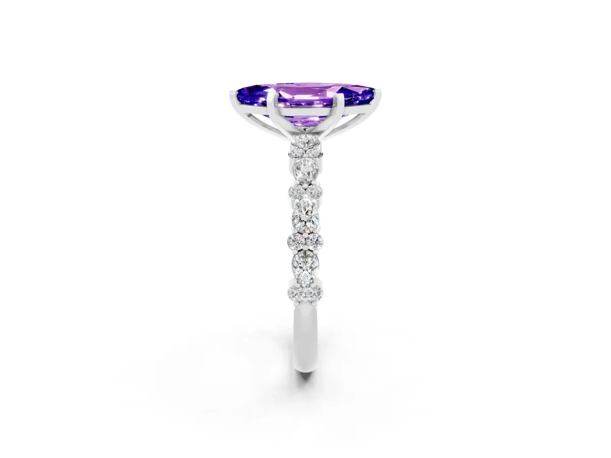 Marquise Cut Tanzanite Side Stone Solitaire Ring with Round and Four-Prong Setting Platinum