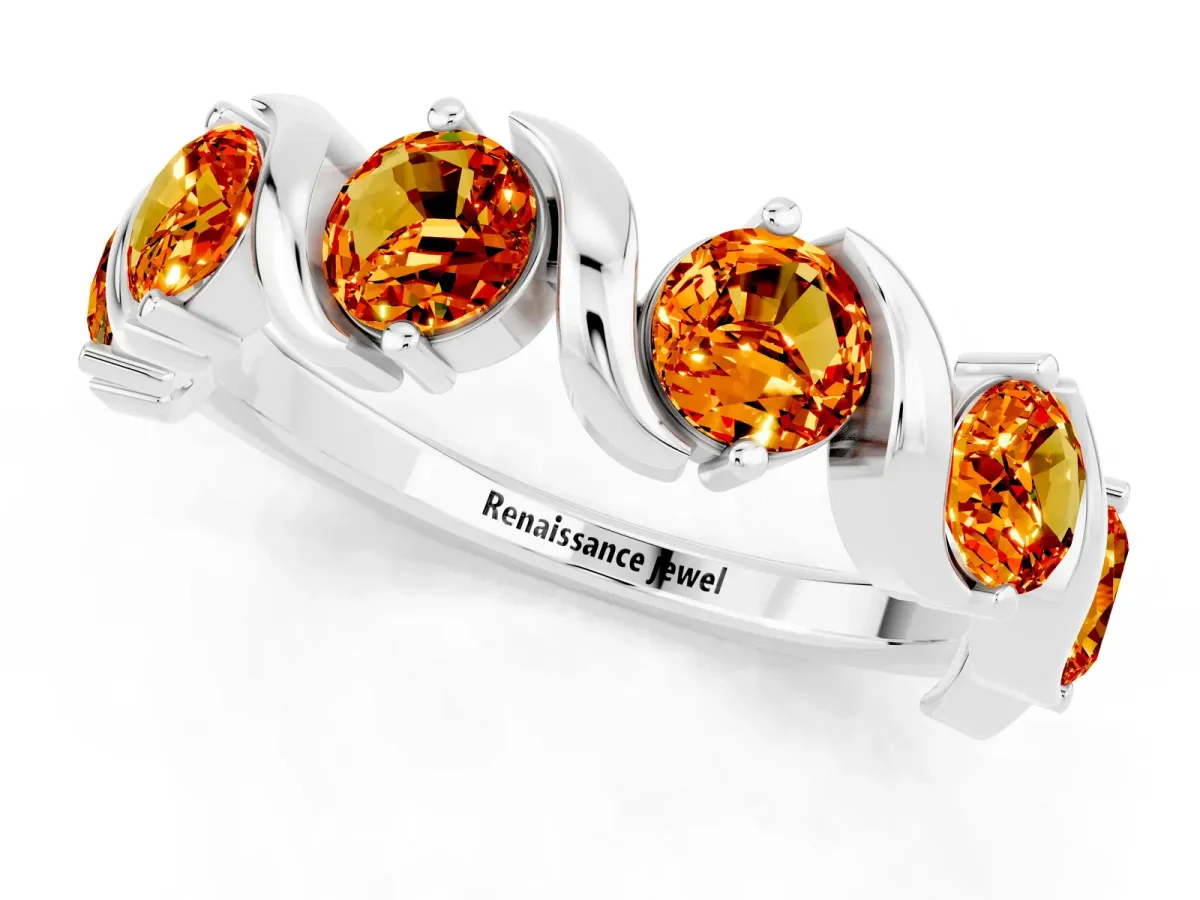 Round Citrine Half Eternity Band with Wave Prong Setting Platinum