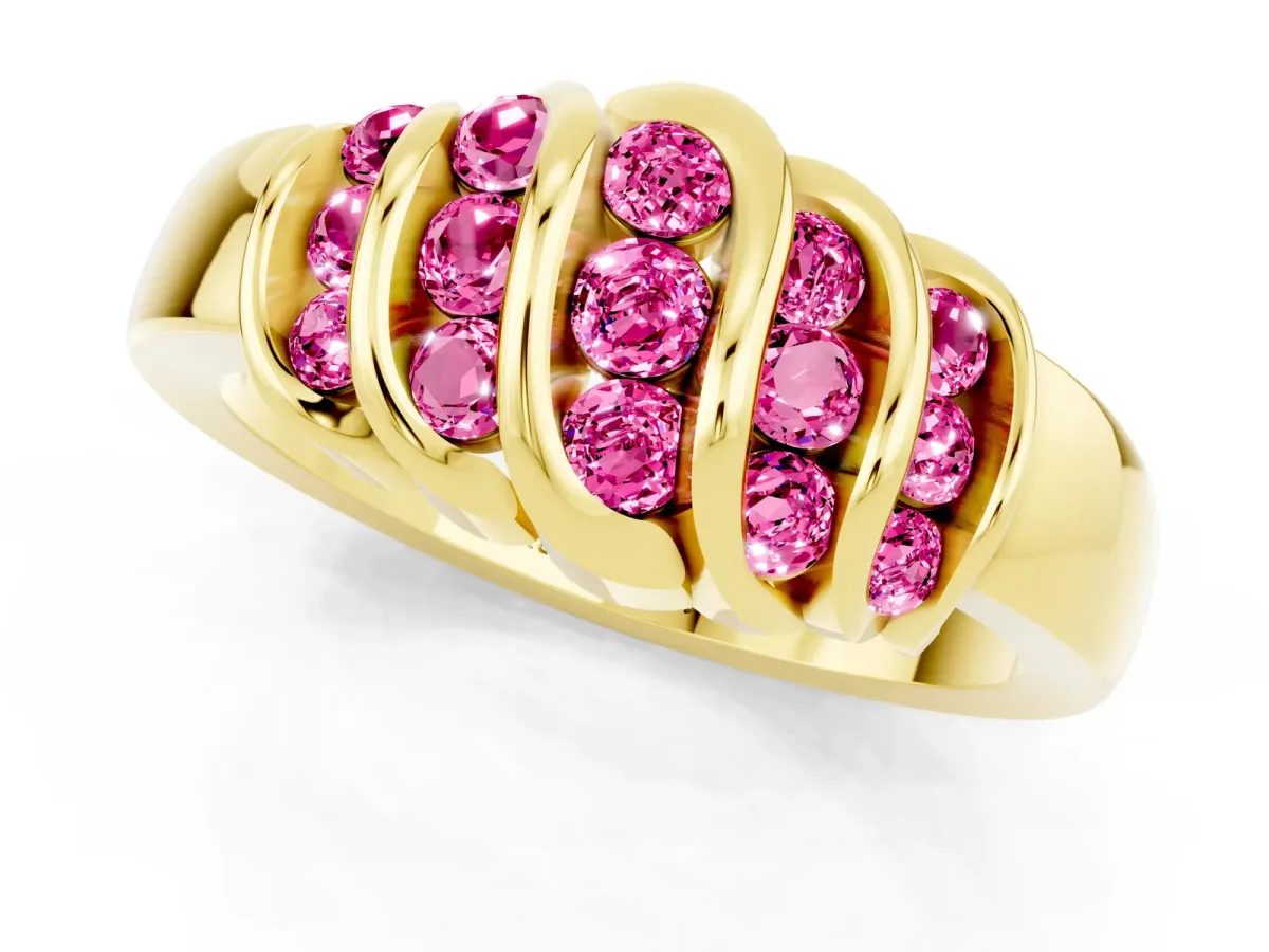 Round Pink Sapphire Multi-Row Crossover Band Yellow gold