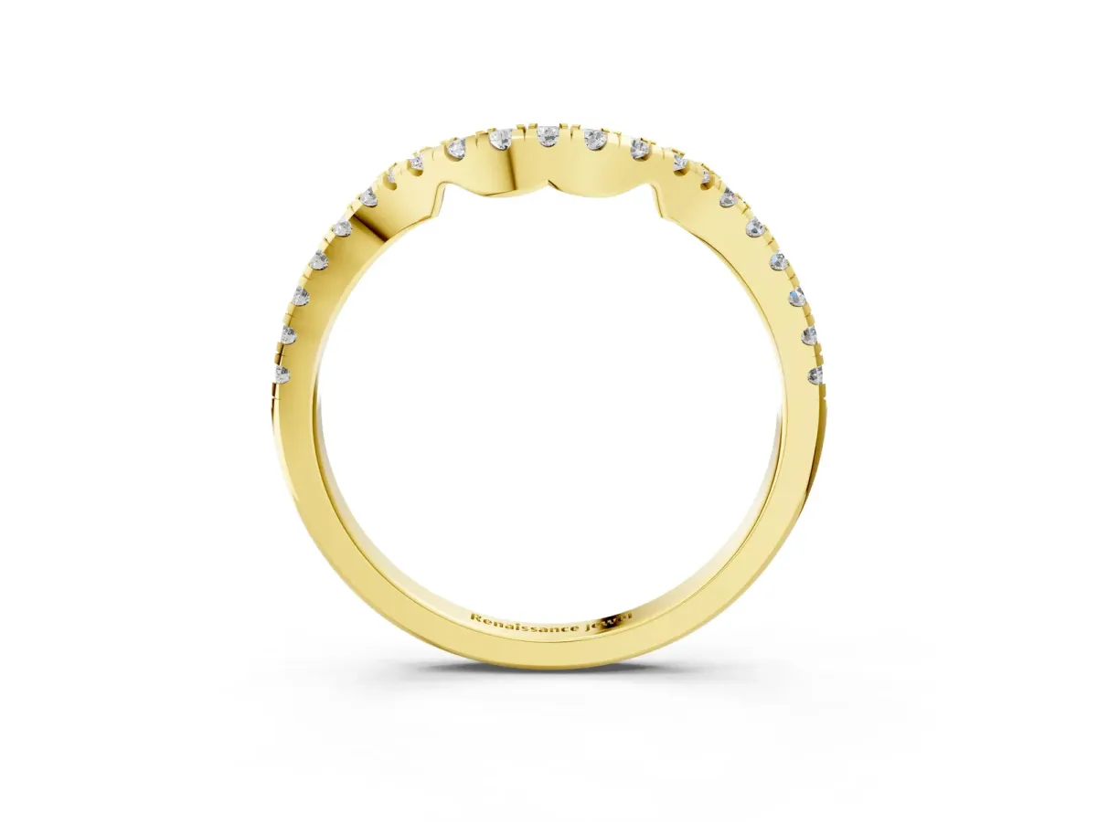 Round Diamond Pavé-Set Contoured Wedding Band Yellow gold