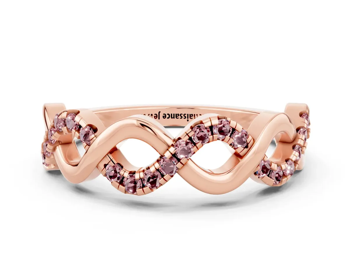 Twist Infinity Round Morganite Band with Pavé Setting Rose gold