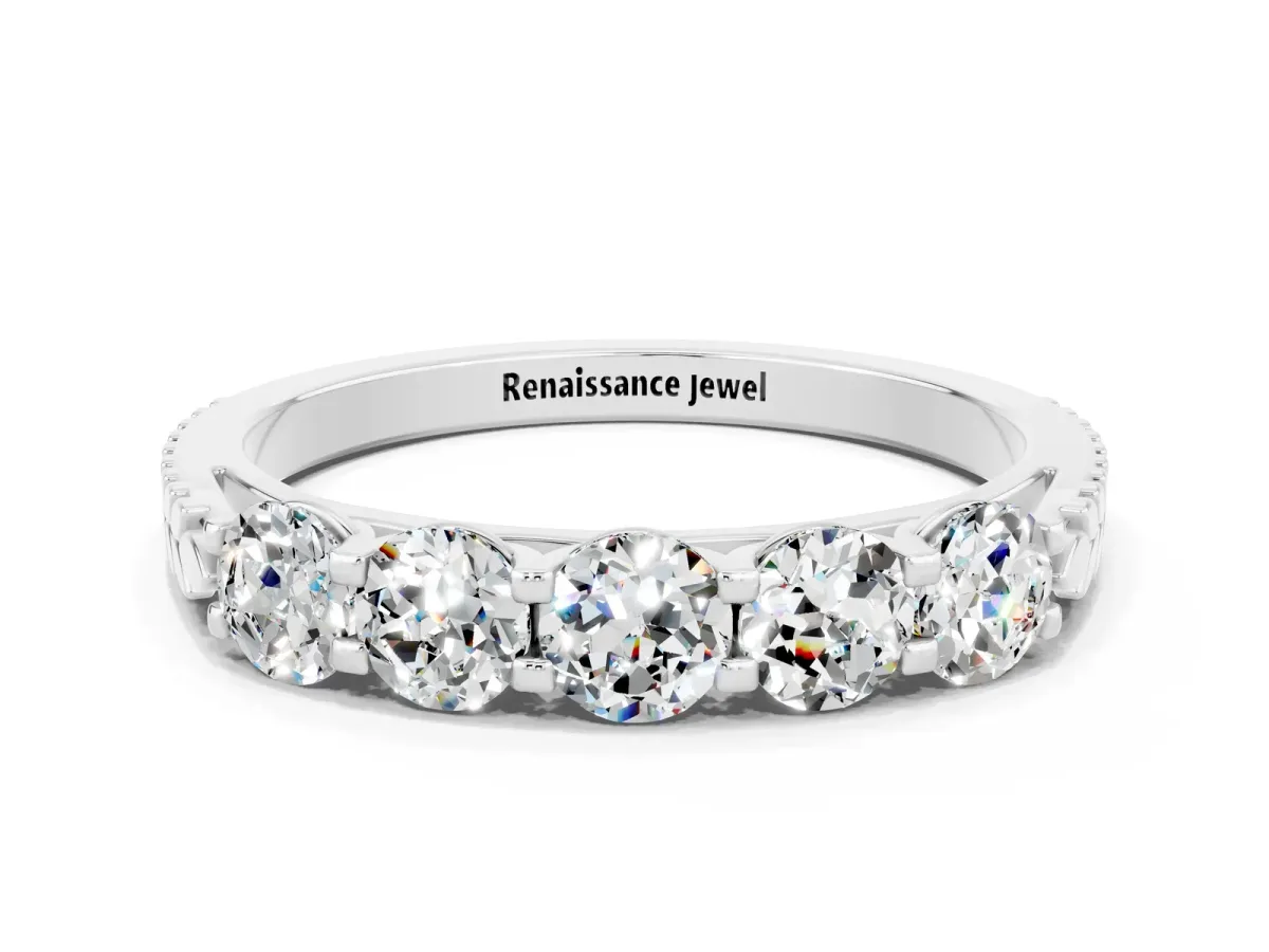 Five-Stone Round Moissanite Prong-Set Band Silver
