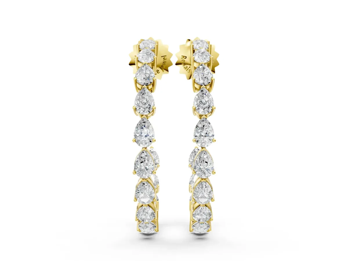 Pear Diamond Open Hoop Earrings Yellow gold