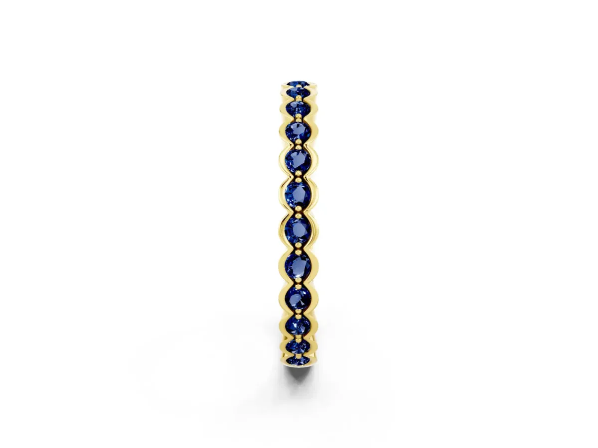 Round Blue Sapphire Bezel Set Eternity Band Yellow gold