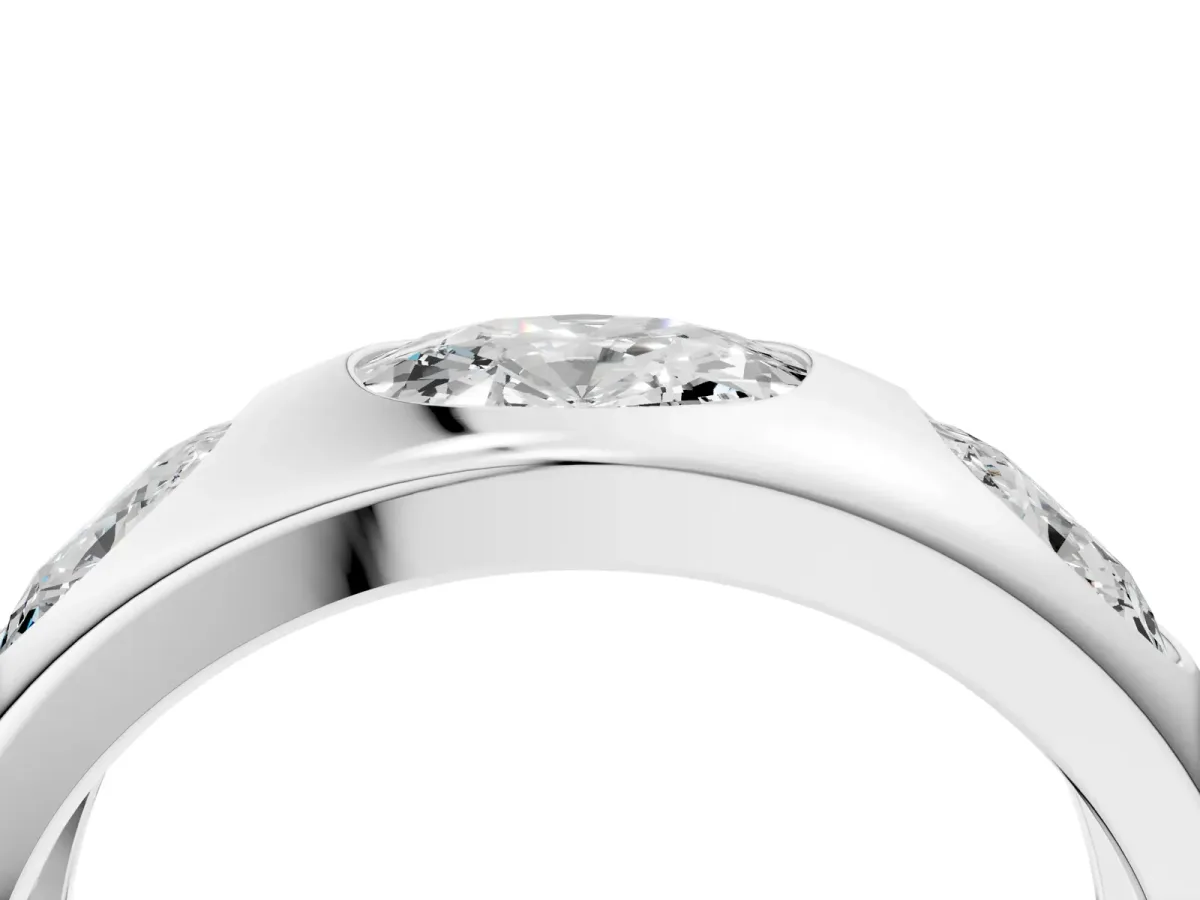 Graduated Cushion Diamond Five-Stone Mens Band White gold