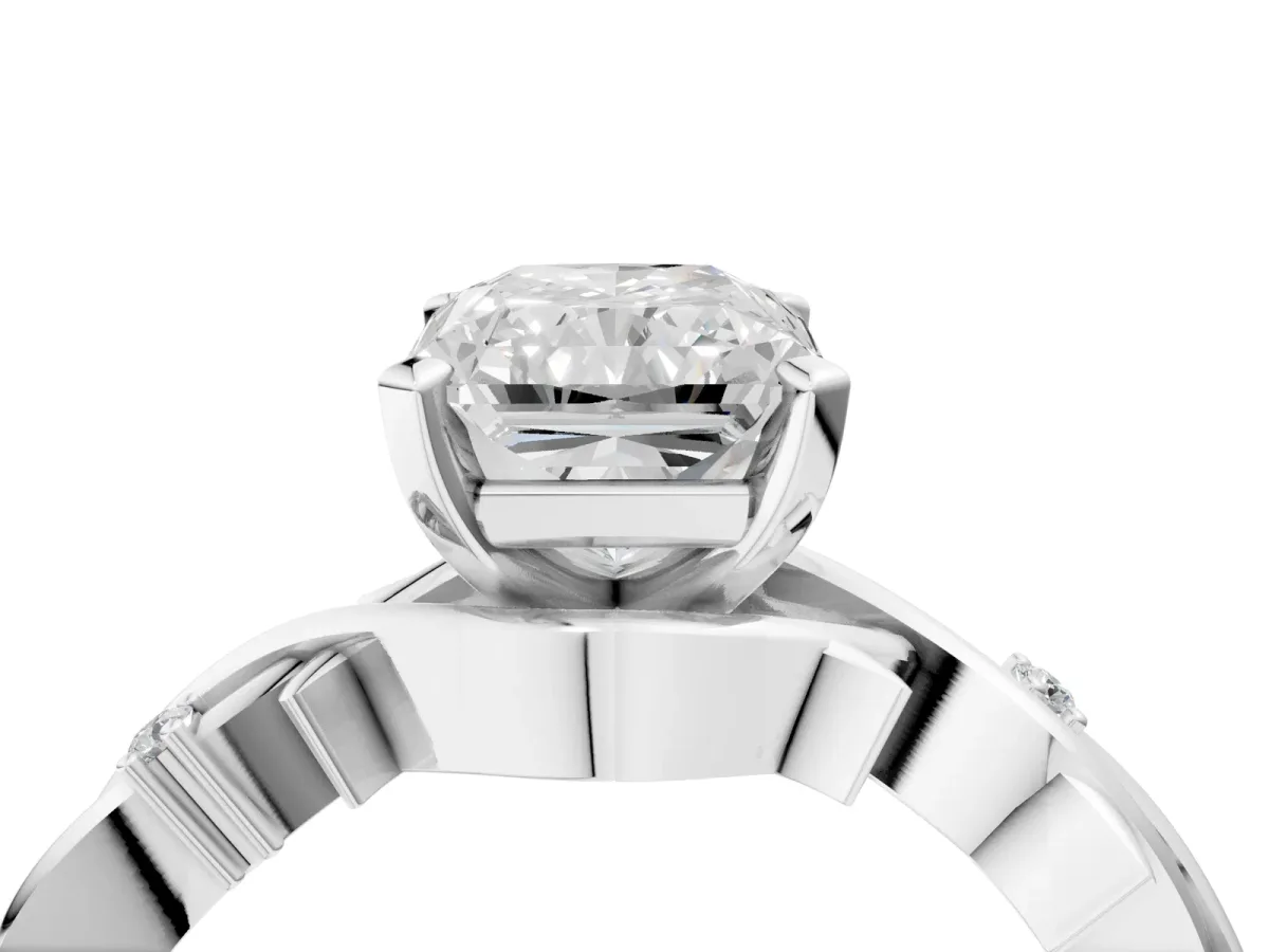Radiant Cut Diamond Solitaire Ring with Twisted Band and Prong Setting White gold