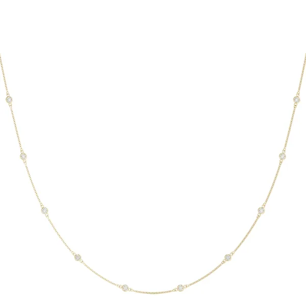Bezel-Set Round Diamond Station Necklace with Cable Chain Yellow gold