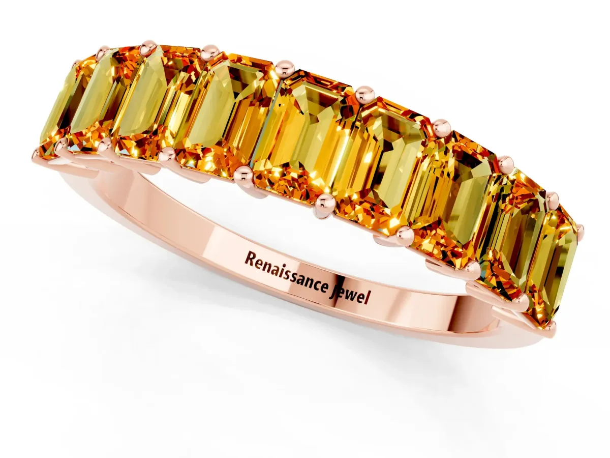 Emerald Cut Citrine Prong-Set Eternity Band Rose gold