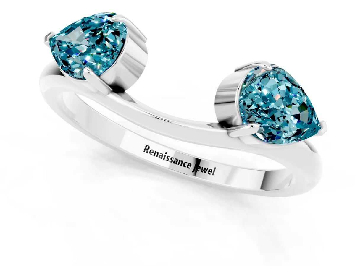 Two-Stone Pear Blue Topaz Bypass Ring with Prong Setting Platinum