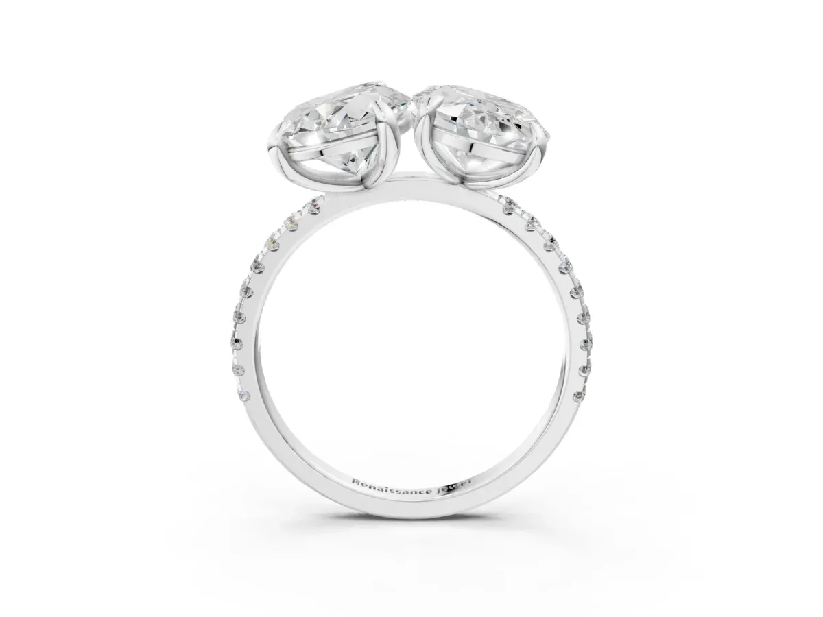 Oval and Pear Toi Moi Ring with Prong Setting and Micro Pave Band Platinum