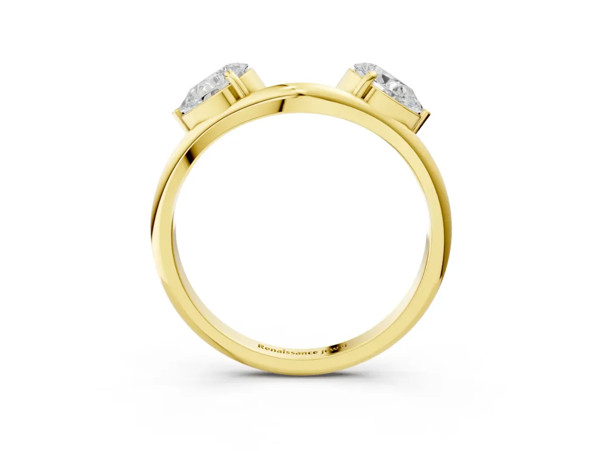 Two-Stone Pear Diamond Bypass Ring with Prong Setting Yellow gold