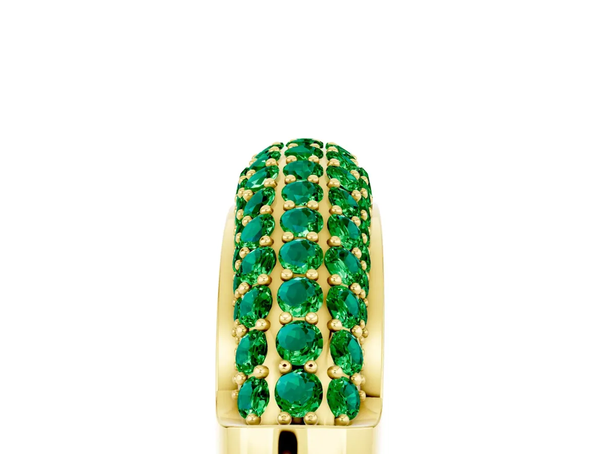 Three-Row Pavé Round Emerald Dome Band Yellow gold