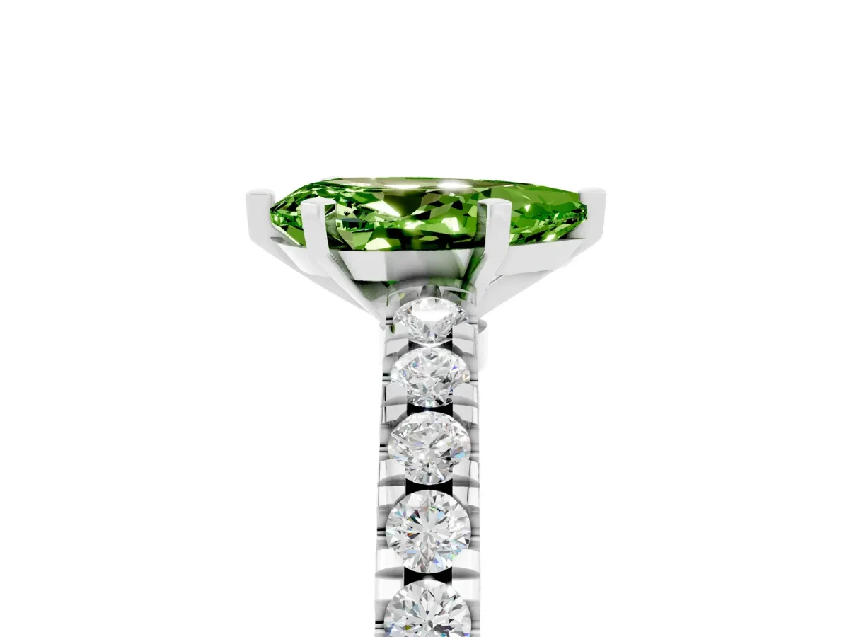 Pear Cut Solitaire Peridot with Pavé Band and Four-Prong Setting Platinum