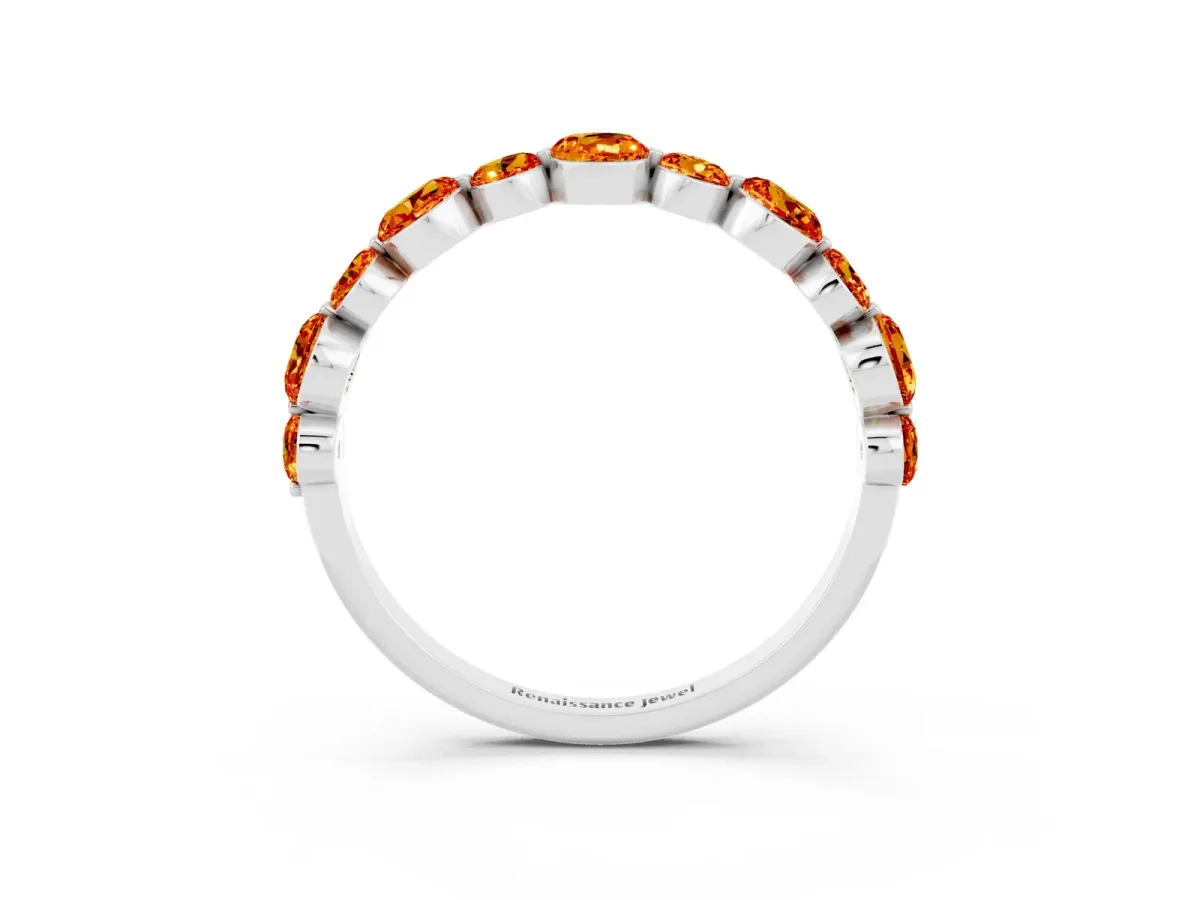 Round Citrine Scalloped Prong Set Eternity Band Platinum