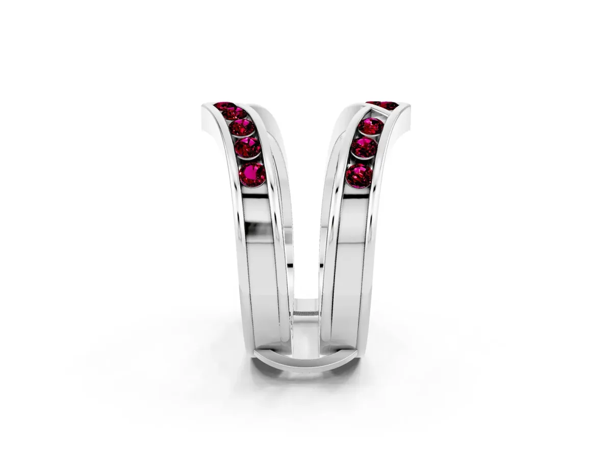 Round Garnet Channel-Set Chevron Band Platinum