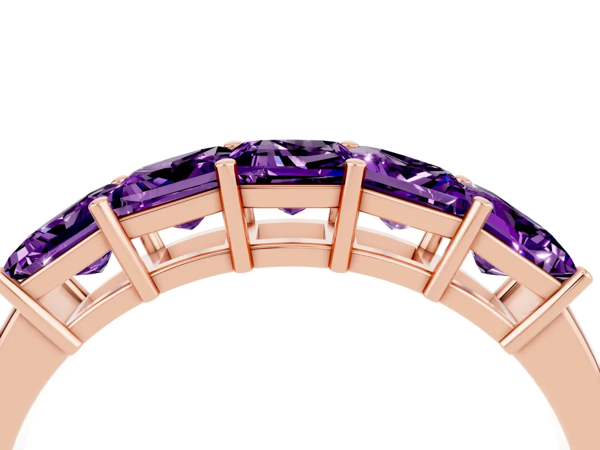 Princess Cut Five-Stone Amethyst Band with Prong Setting Rose gold