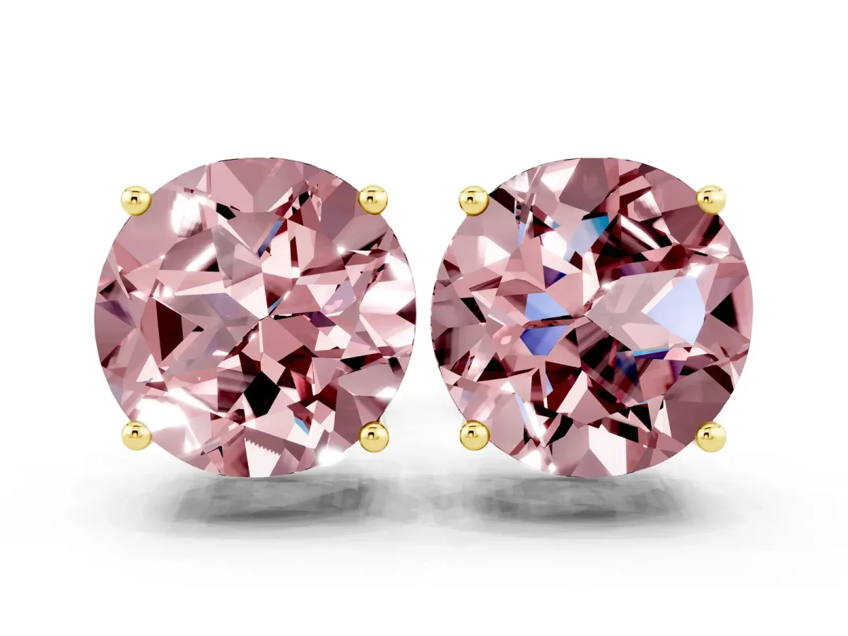 Round Cut Morganite Stud Earrings Yellow gold