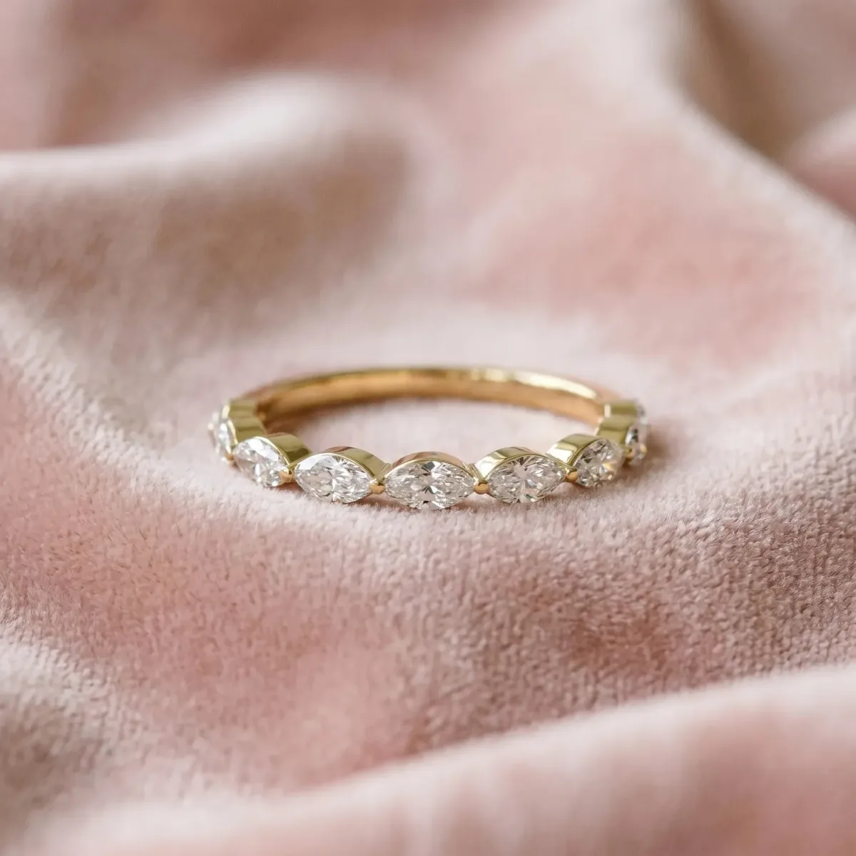 Marquise Diamond Half Eternity Band with Prong Setting Yellow gold