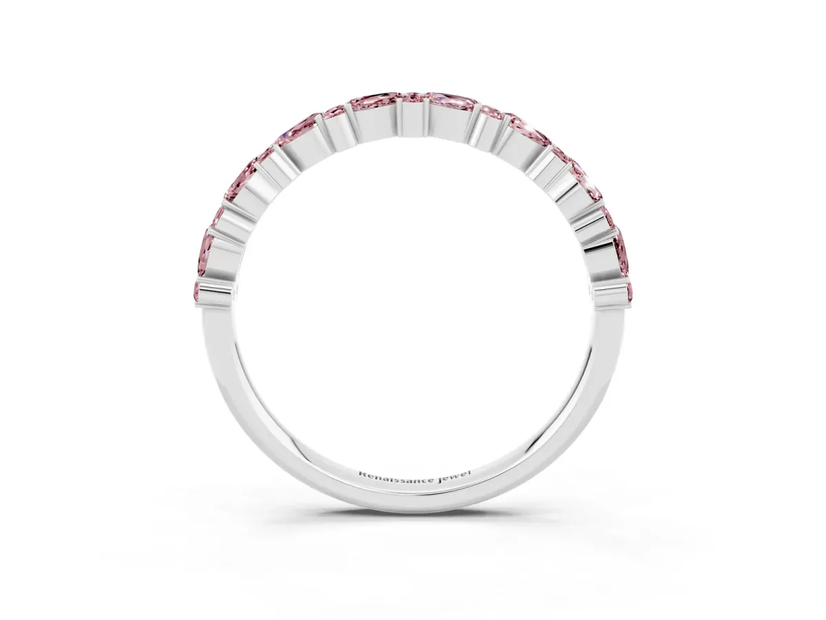 Pear and Round Morganite Wedding Band Platinum