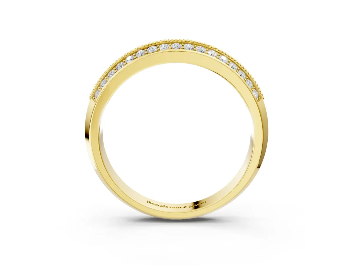 Round Diamond Pave Eternity Band with Milgrain Edging Yellow gold