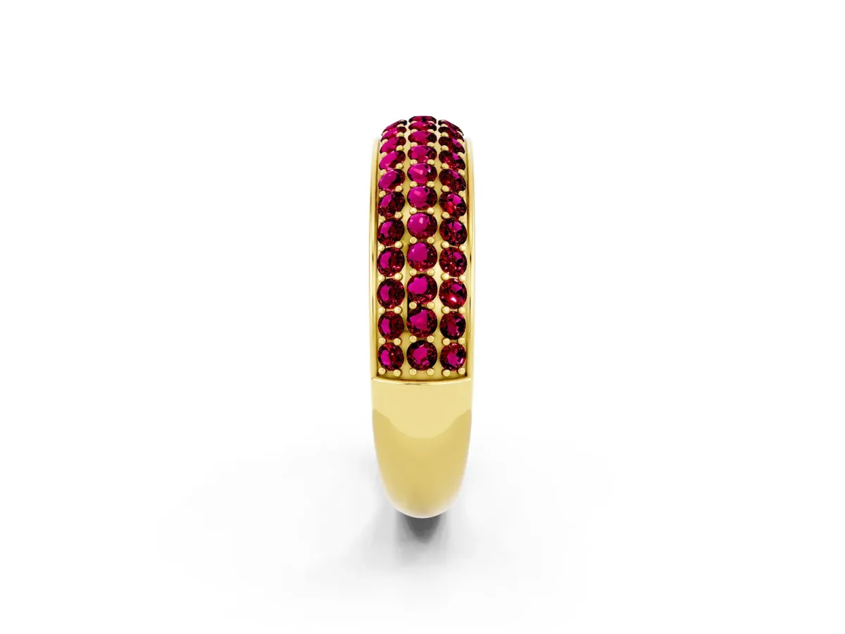 Three-Row Round Garnet Eternity Band with Shared Prong Setting Yellow gold