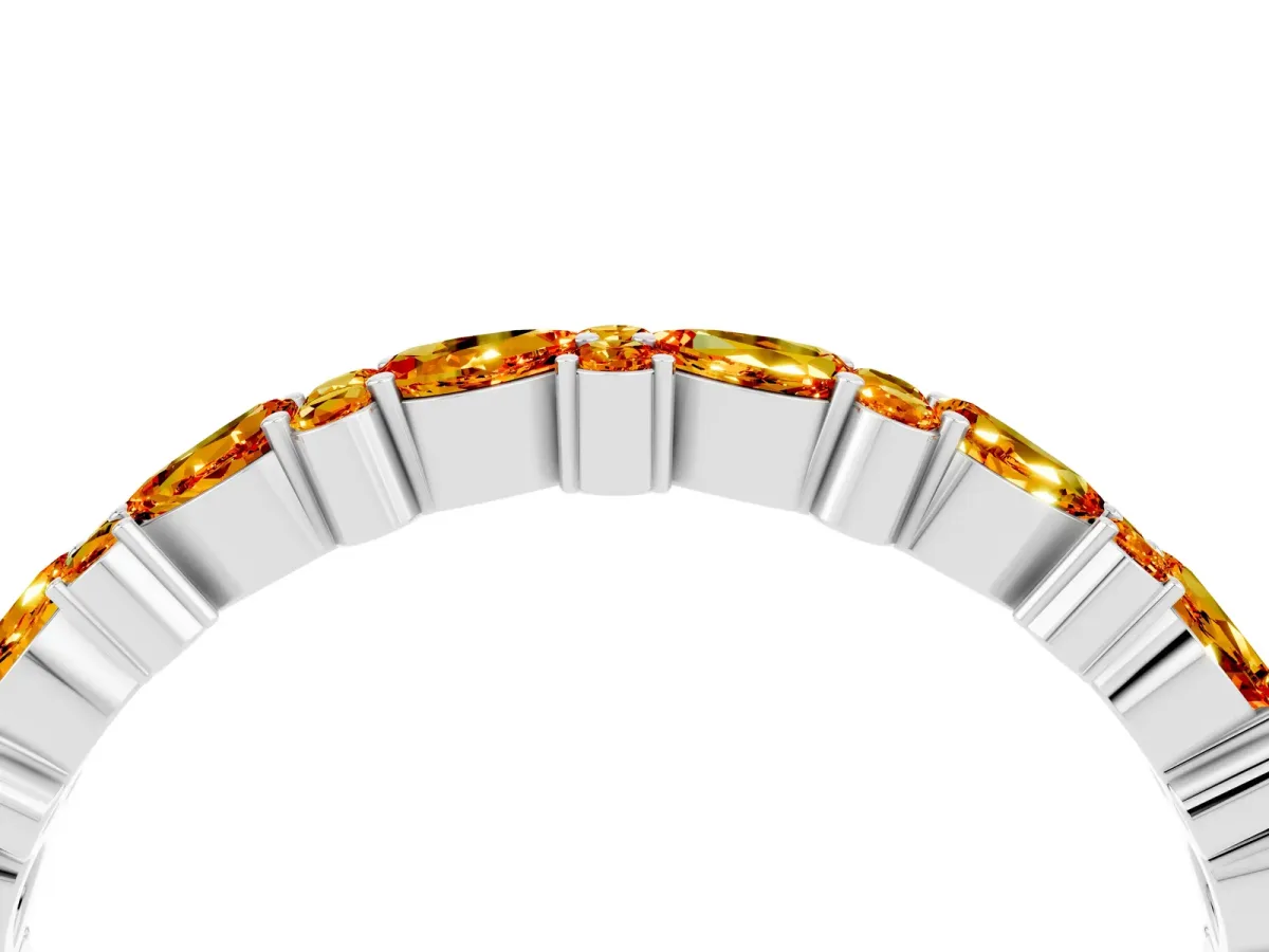 Pear and Round Citrine Wedding Band Silver