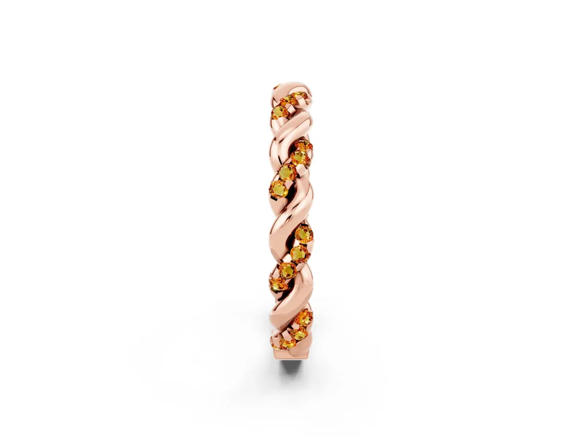 Twisted Pavé Round Citrine Eternity Band Rose gold