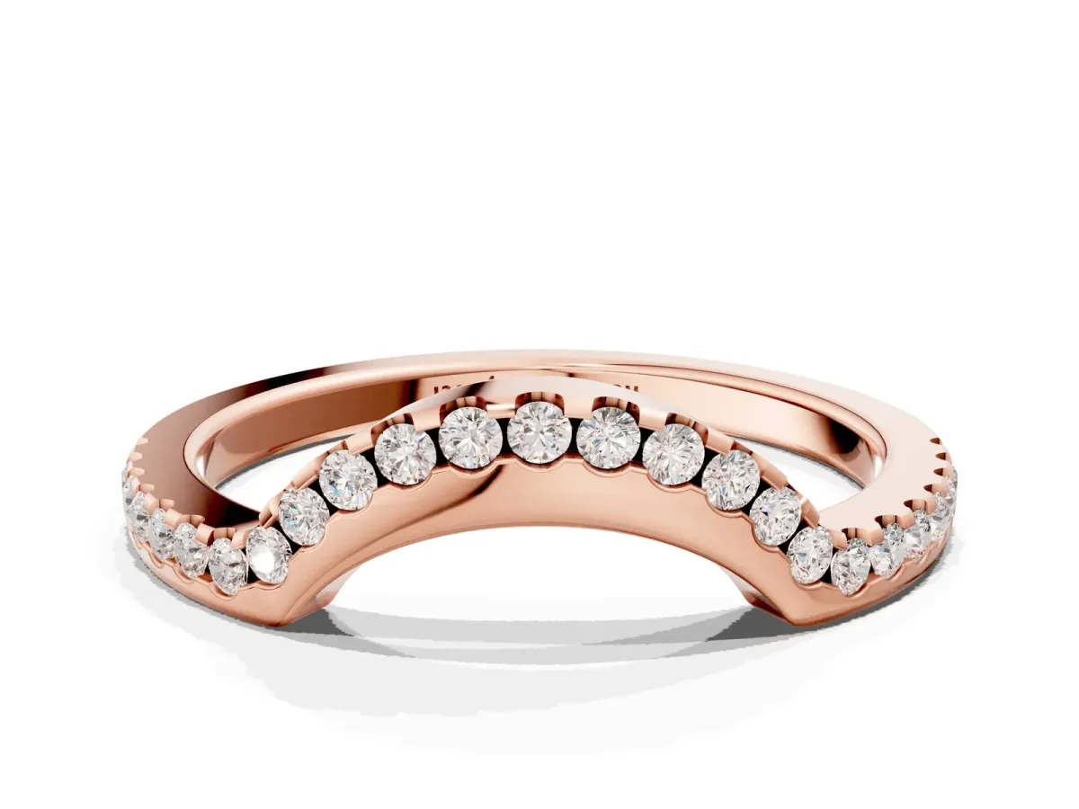 Pavé Round Diamond Contour Band with Shared Prong Setting Rose gold