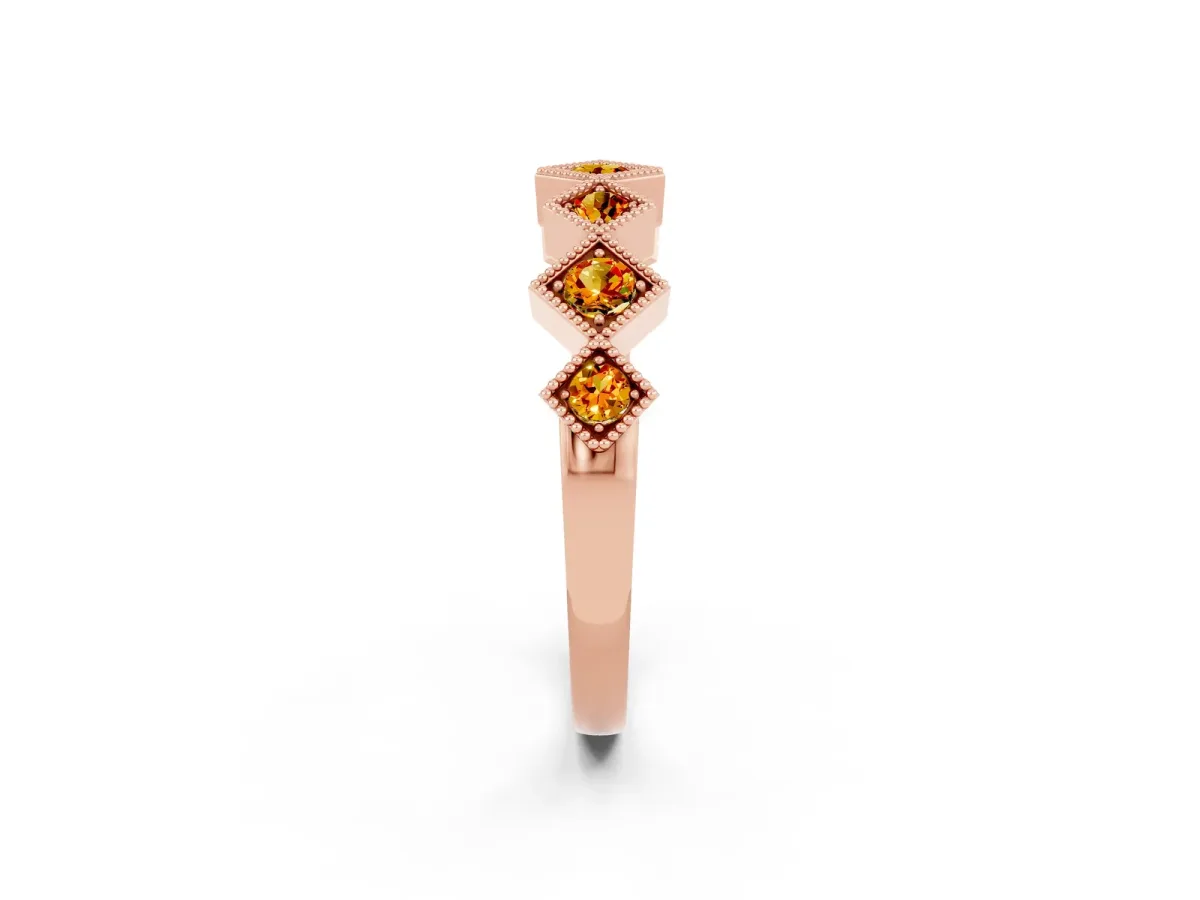 Milgrain Square Bezel Round Citrine Chevron Band Rose gold