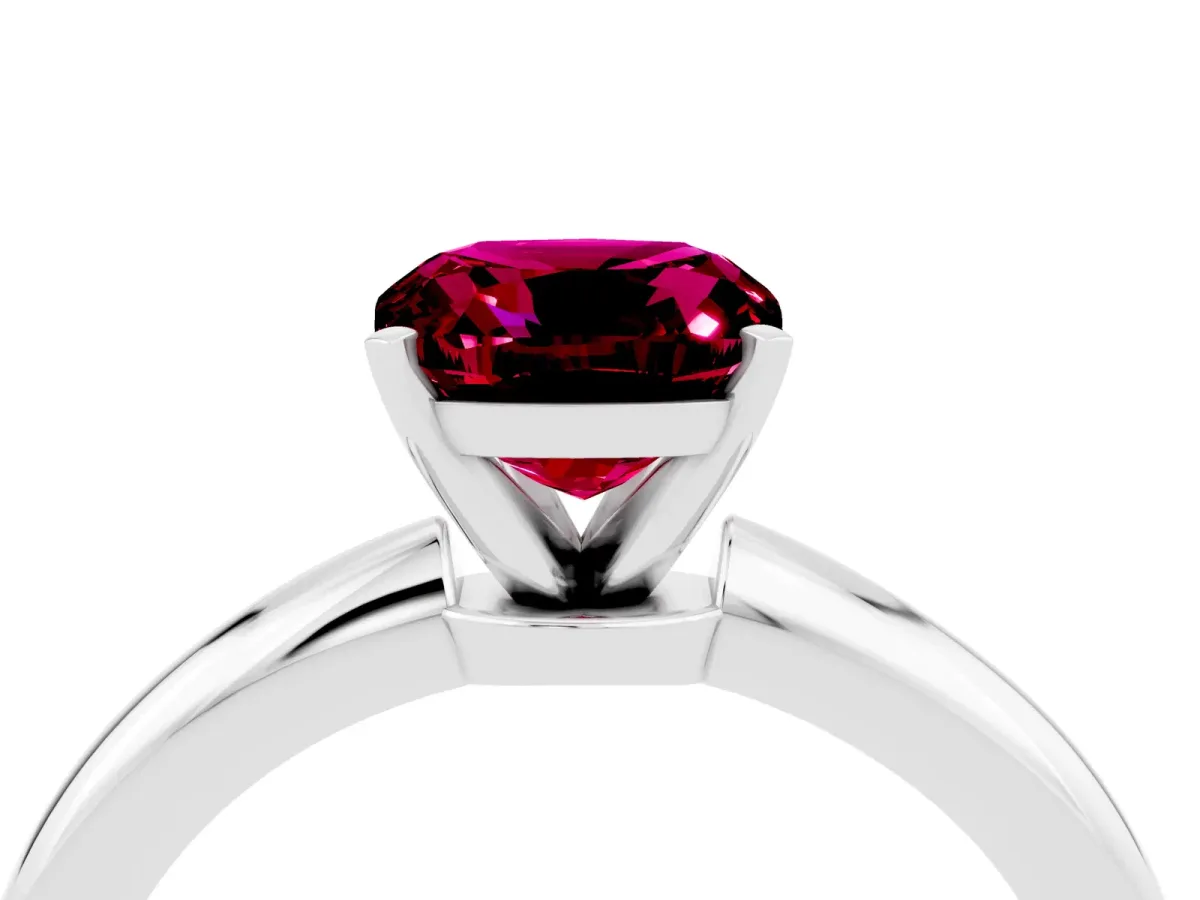 Cushion Cut Garnet Solitaire Ring with Six-Prong Setting and Classic Band Silver