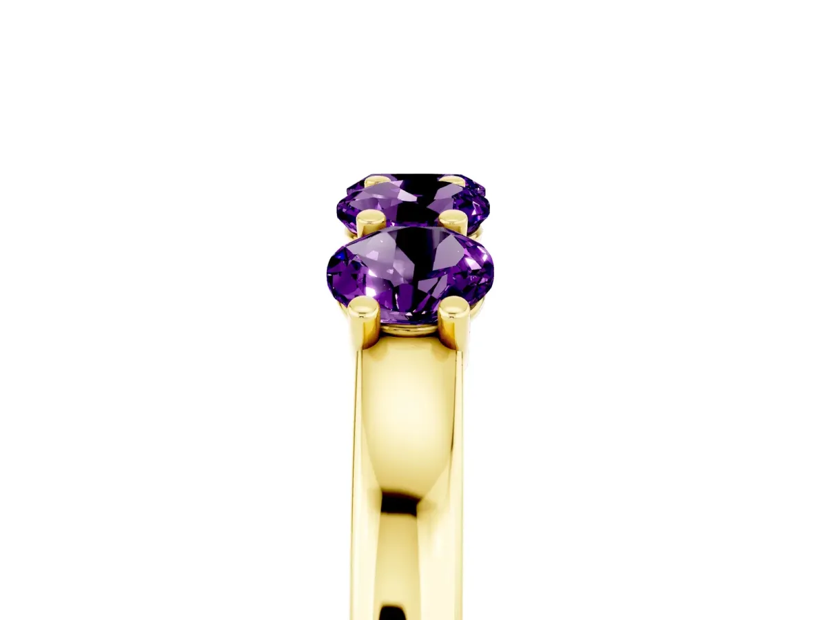 Four-Stone Round Amethyst Prong-Set Band Yellow gold