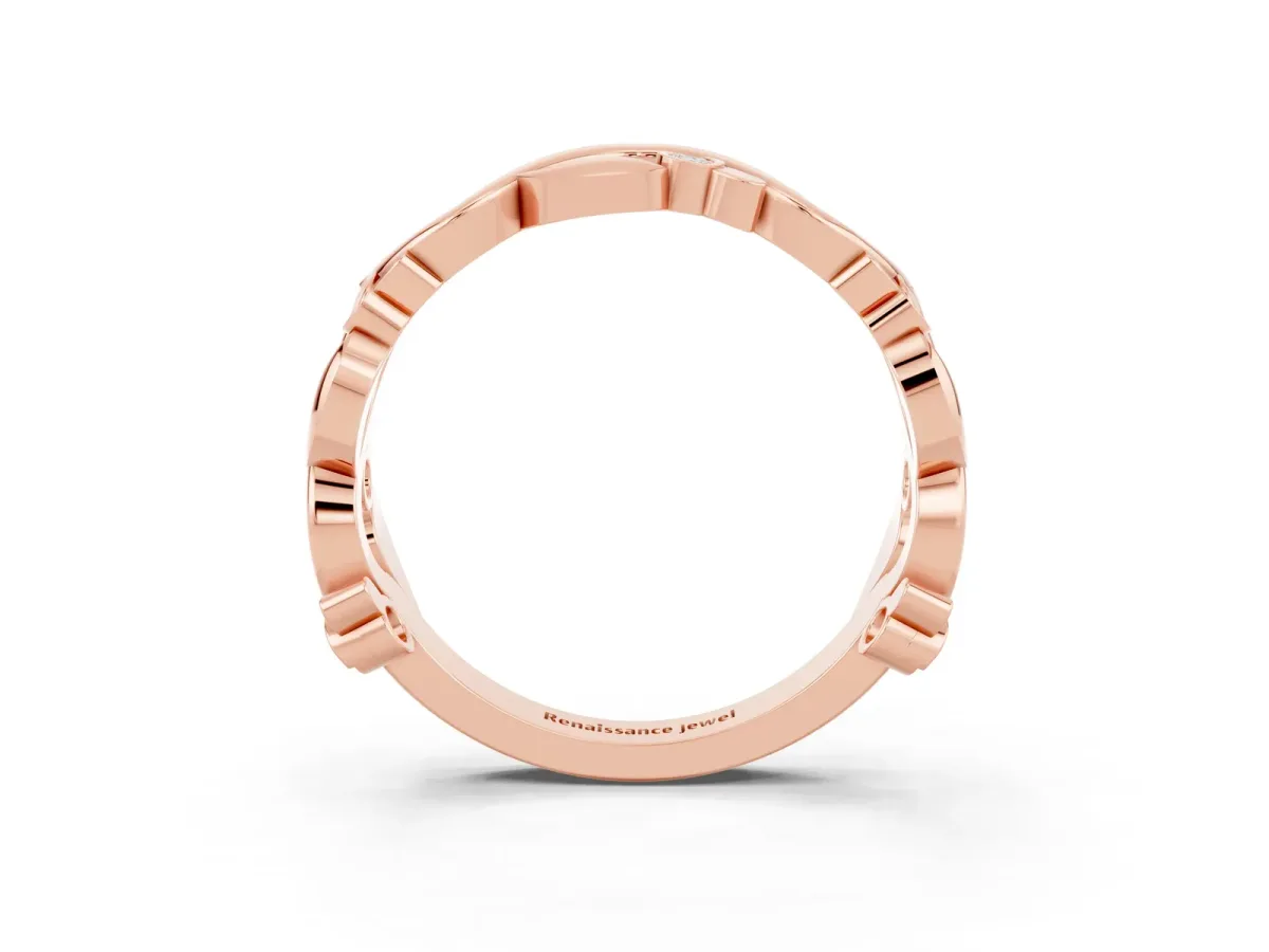 Round Moissanite Leaf Eternity Band with Bezel Setting Rose gold