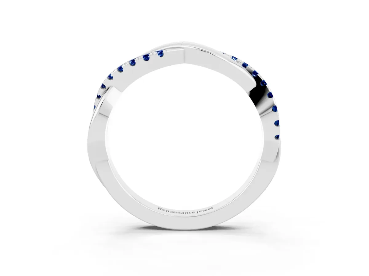 Round Blue Sapphire Twisted Infinity Band with Prong Setting Silver