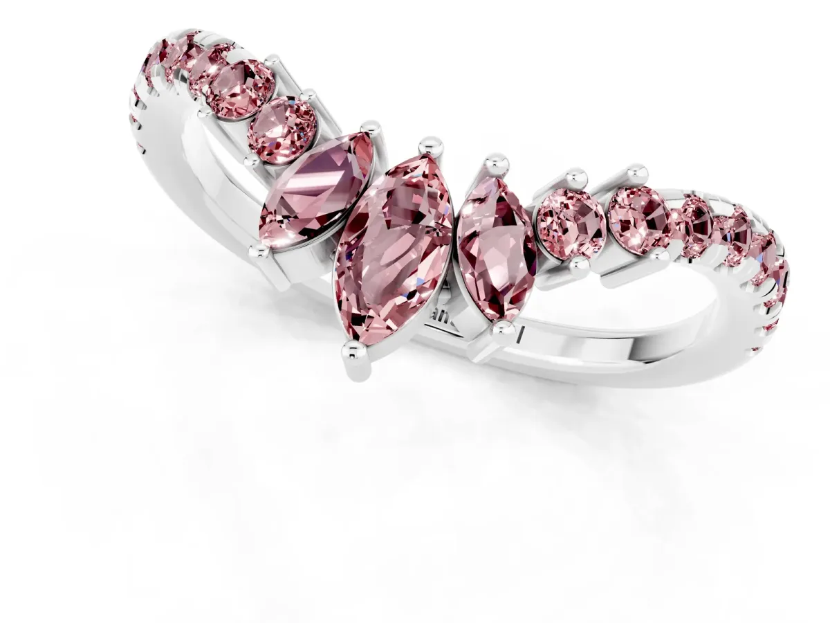 Chevron Marquise and Round Morganite Open Band with Prong Setting Platinum