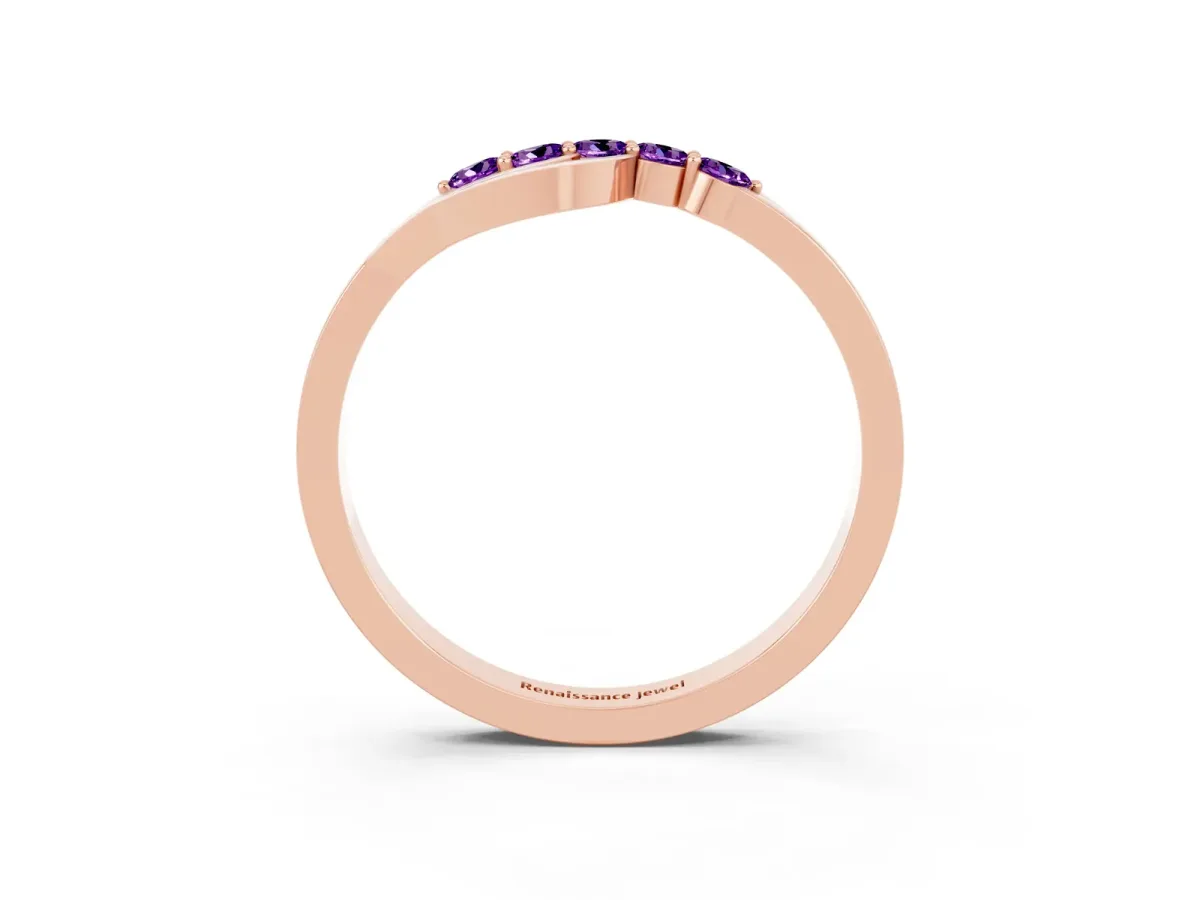 Five-Stone Round Amethyst Crossover Band with Prong Setting Rose gold