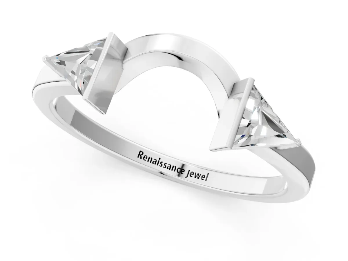 Trillion Diamond Open Band Ring with Bezel Setting White gold